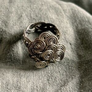 Handcrafted Silver-Tone Spiral Flower Ring - Women Jewelry